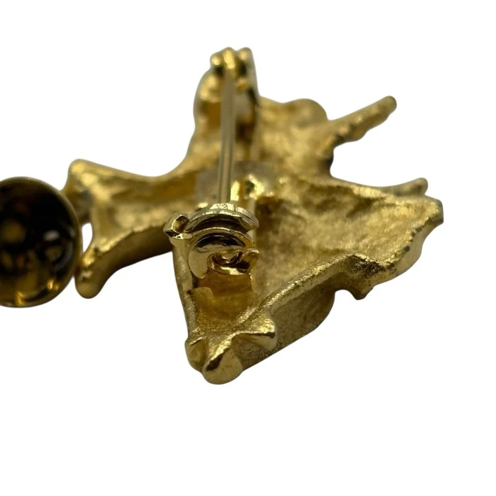 Flying Angel Brooch Pin w/ Bell Gold Tone Matte Textured VTG Religious Christian